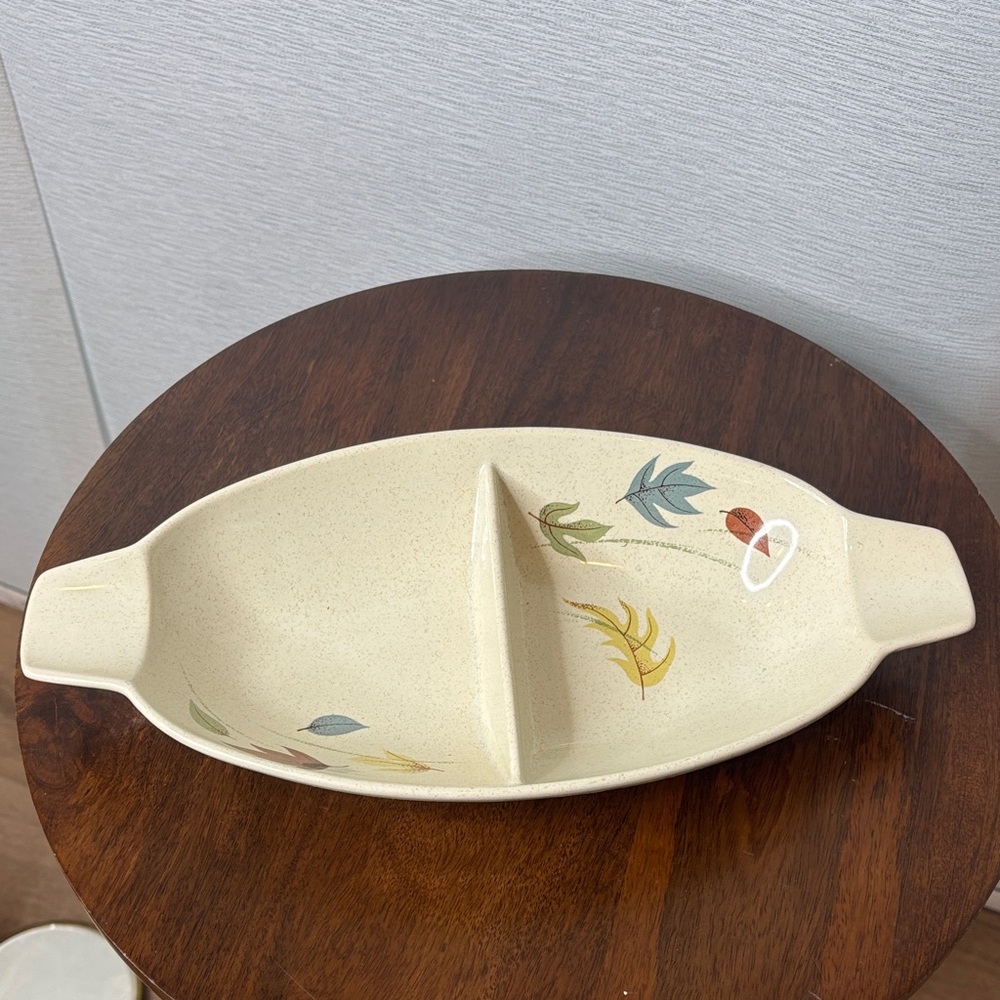 1950s Franciscan Ware divided serving dish vintage Autumn Leaves pattern